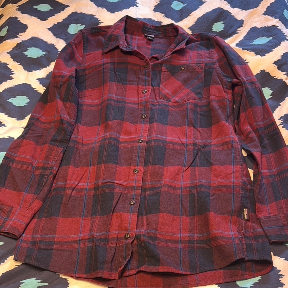 Patagonia Women’s Red and Navy Plaid Button-Down Shirt